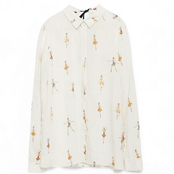 Zara Cream Ballerina Blouse with Tiny Black Bow Tie - Picture 3 of 14